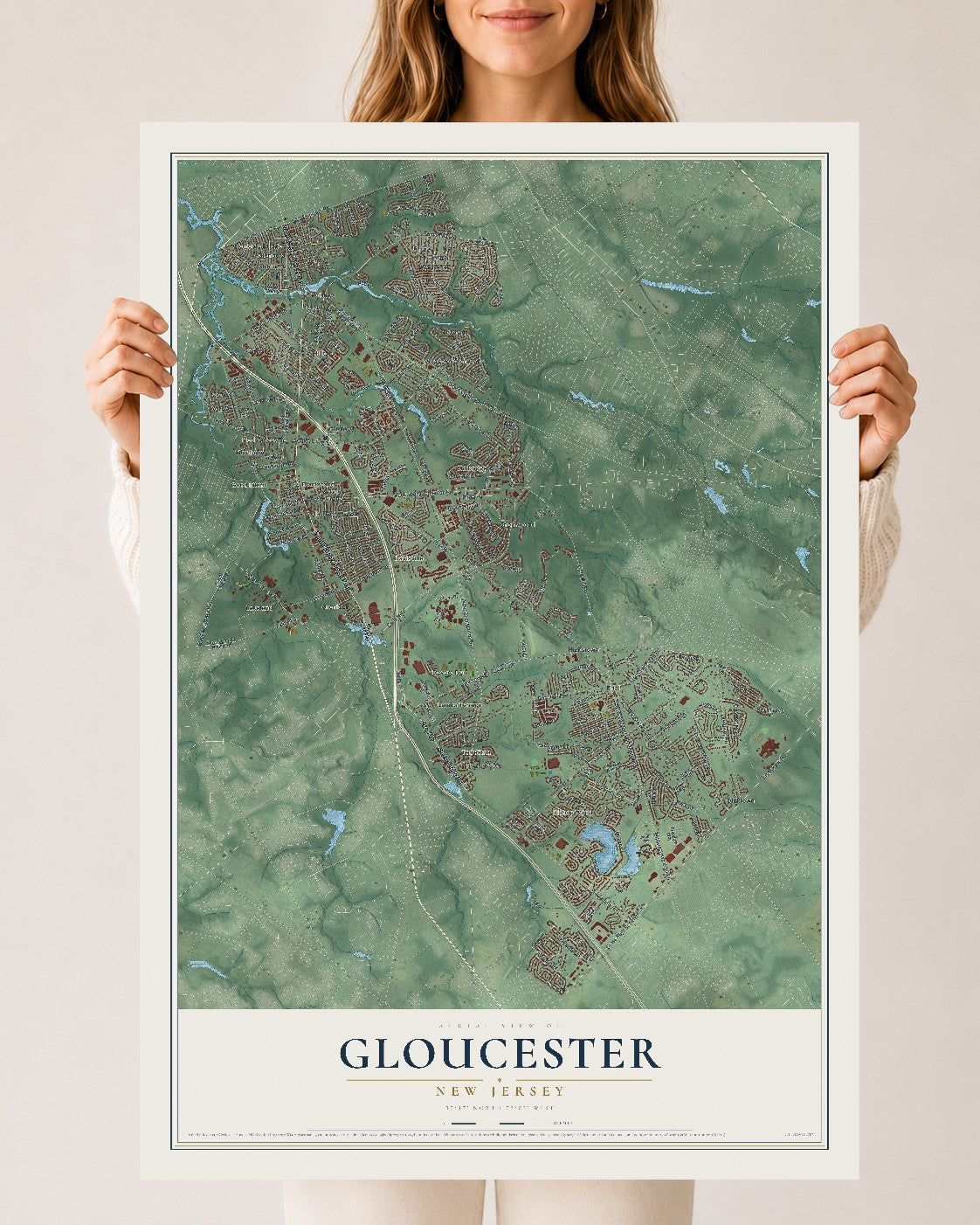 Gloucester, New Jersey map print, 24" x 36" Archival Matte Print mockup