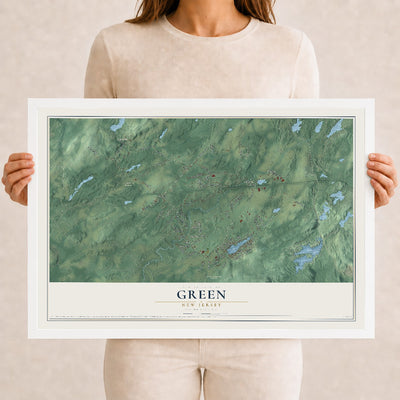 Green, New Jersey map print, 12" x 18" W/ White Ayous Wood Frame mockup