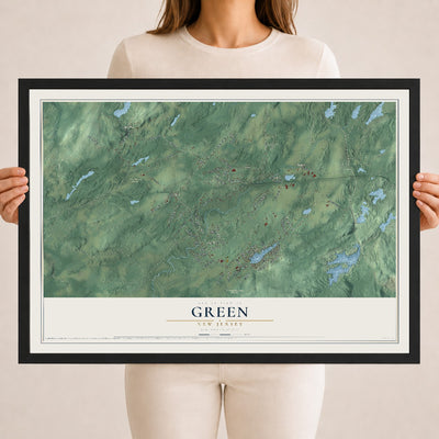 Green, New Jersey map print, 18" x 24" W/ Black Ayous Wood Frame mockup