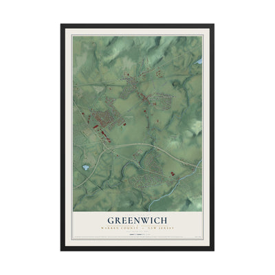 Greenwich, New Jersey map print, 12" x 18" W/ Black Ayous Wood Frame mockup