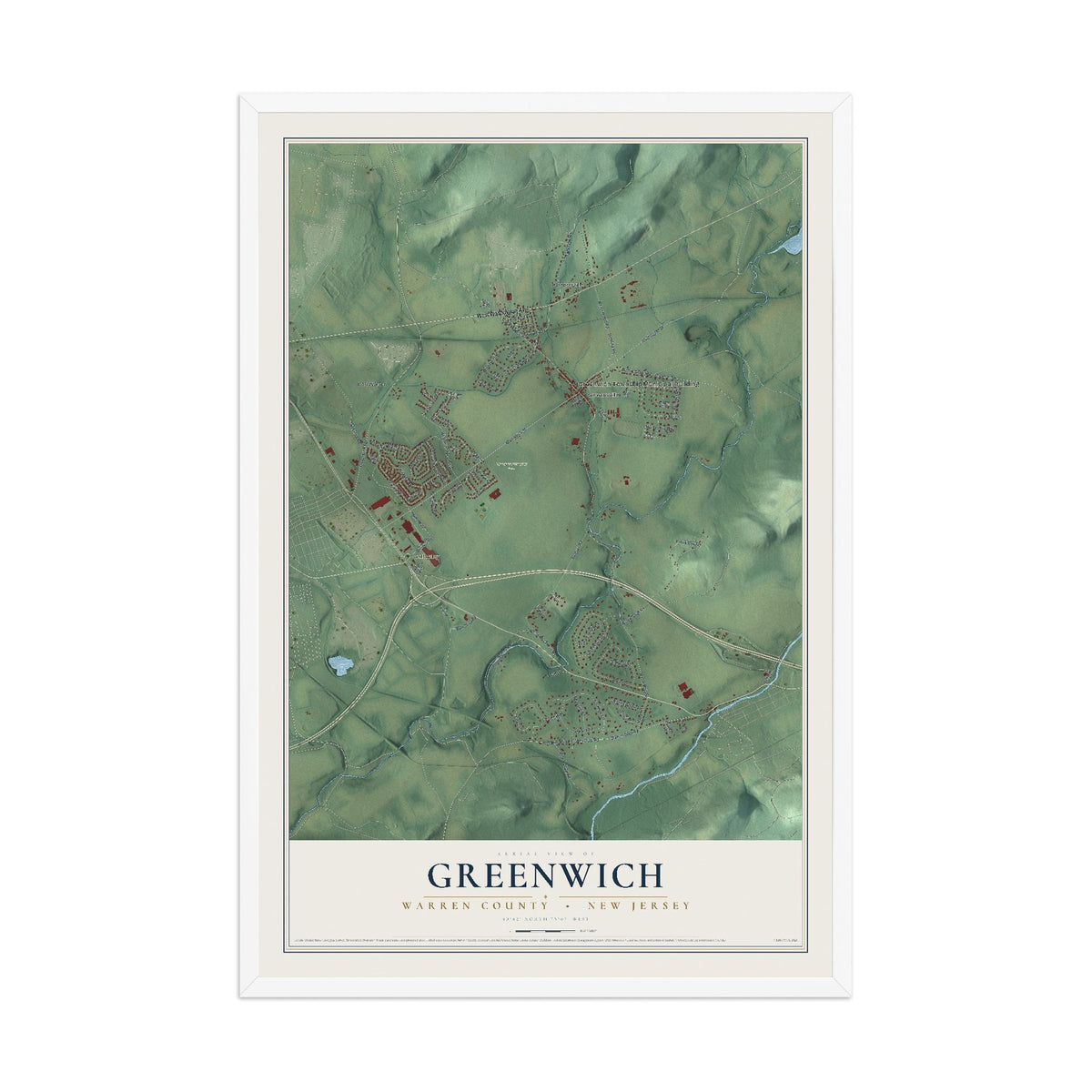 Greenwich, New Jersey map print, 12" x 18" W/ White Ayous Wood Frame mockup