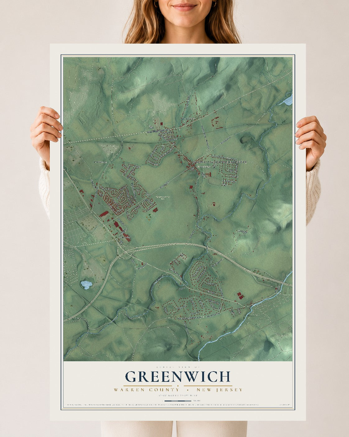 Greenwich, New Jersey map print, 24" x 36" Archival Matte Print mockup