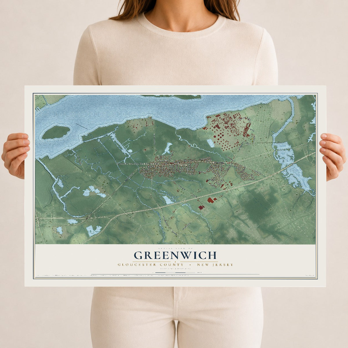 Greenwich, New Jersey map print, 12" x 18" Archival Matte Print mockup