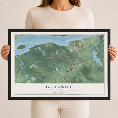 Greenwich, New Jersey map print, 12" x 18" W/ Black Ayous Wood Frame mockup