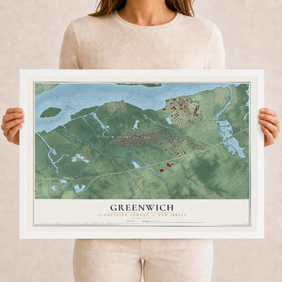 Greenwich, New Jersey map print, 12" x 18" W/ White Ayous Wood Frame mockup