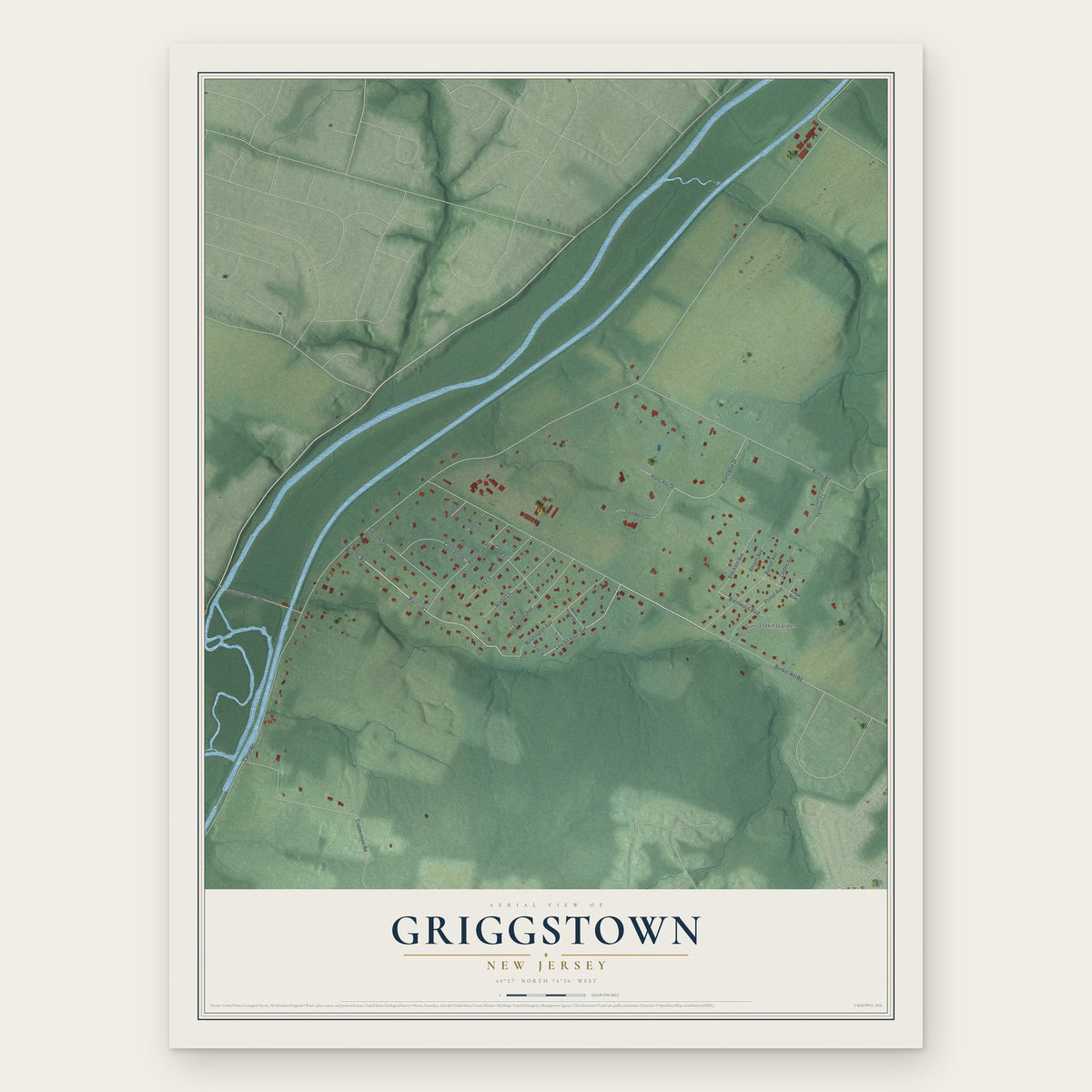 Griggstown, New Jersey map print, the full design