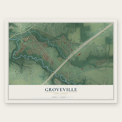 Groveville, New Jersey map print, the full design
