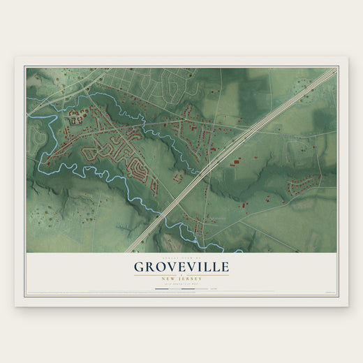 Groveville, New Jersey map print, the full design