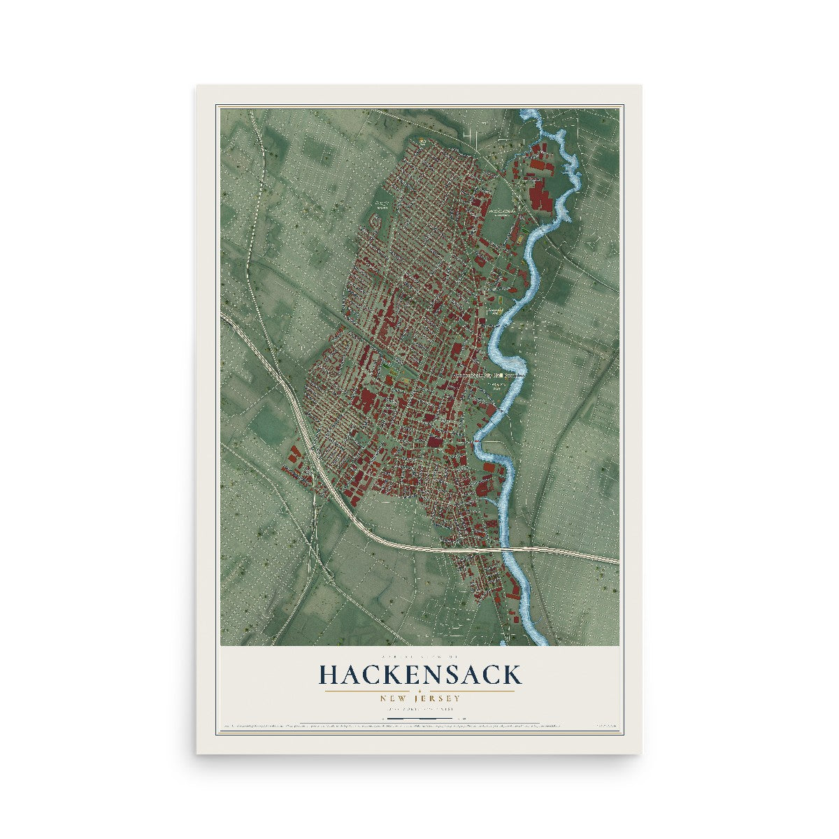 Hackensack, New Jersey map print, 12" x 18" Archival Matte Print mockup
