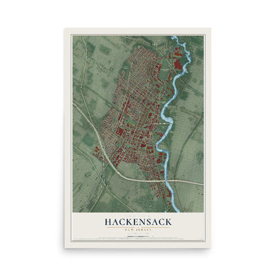 Hackensack, New Jersey map print, 12" x 18" Archival Matte Print mockup
