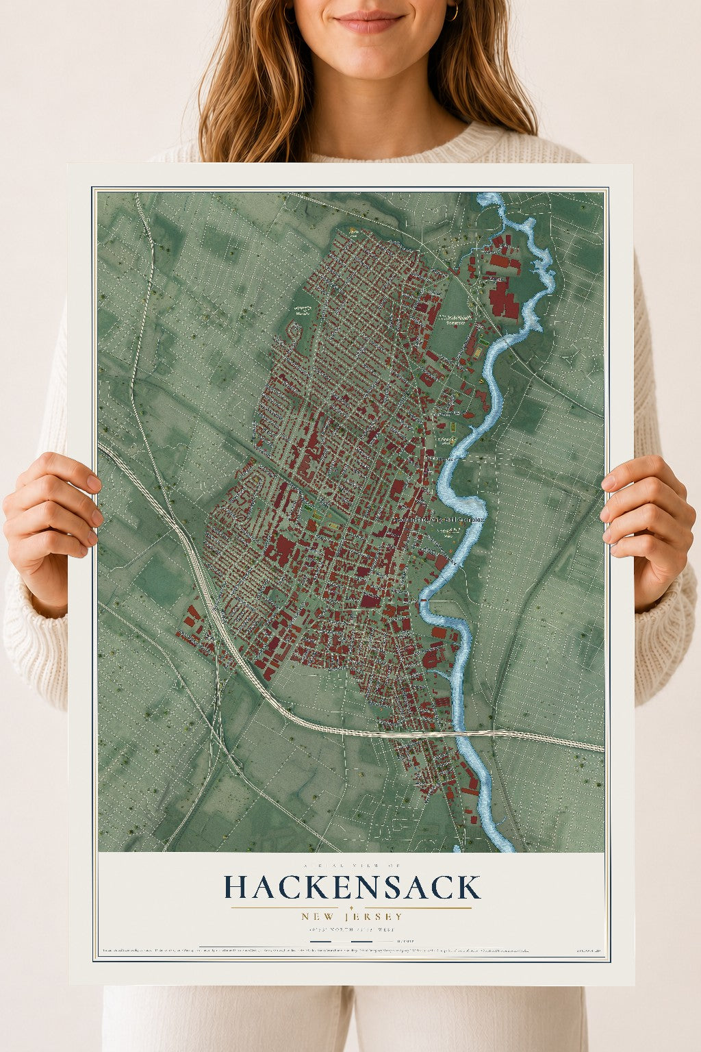 Hackensack, New Jersey map print, 18" x 24" Archival Matte Print mockup