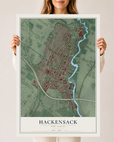 Hackensack, New Jersey map print, 24" x 36" Archival Matte Print mockup