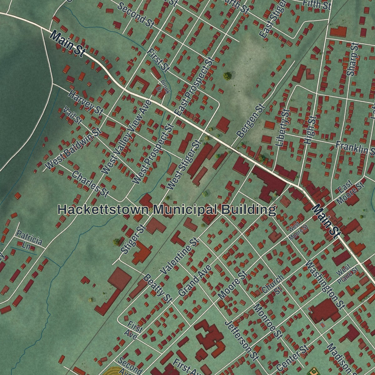 Close-up 1 of the Hackettstown, New Jersey map artwork