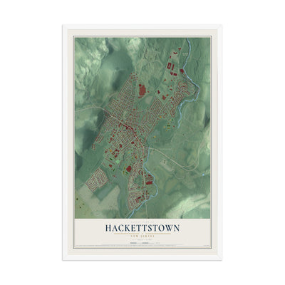 Hackettstown, New Jersey map print, 12" x 18" W/ White Ayous Wood Frame mockup