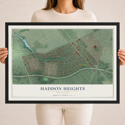 Haddon Heights, New Jersey map print, 18" x 24" W/ Black Ayous Wood Frame mockup
