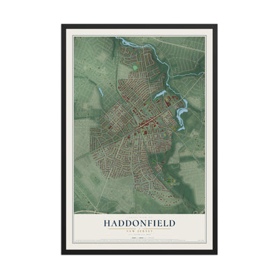 Haddonfield, New Jersey map print, 12" x 18" W/ Black Ayous Wood Frame mockup