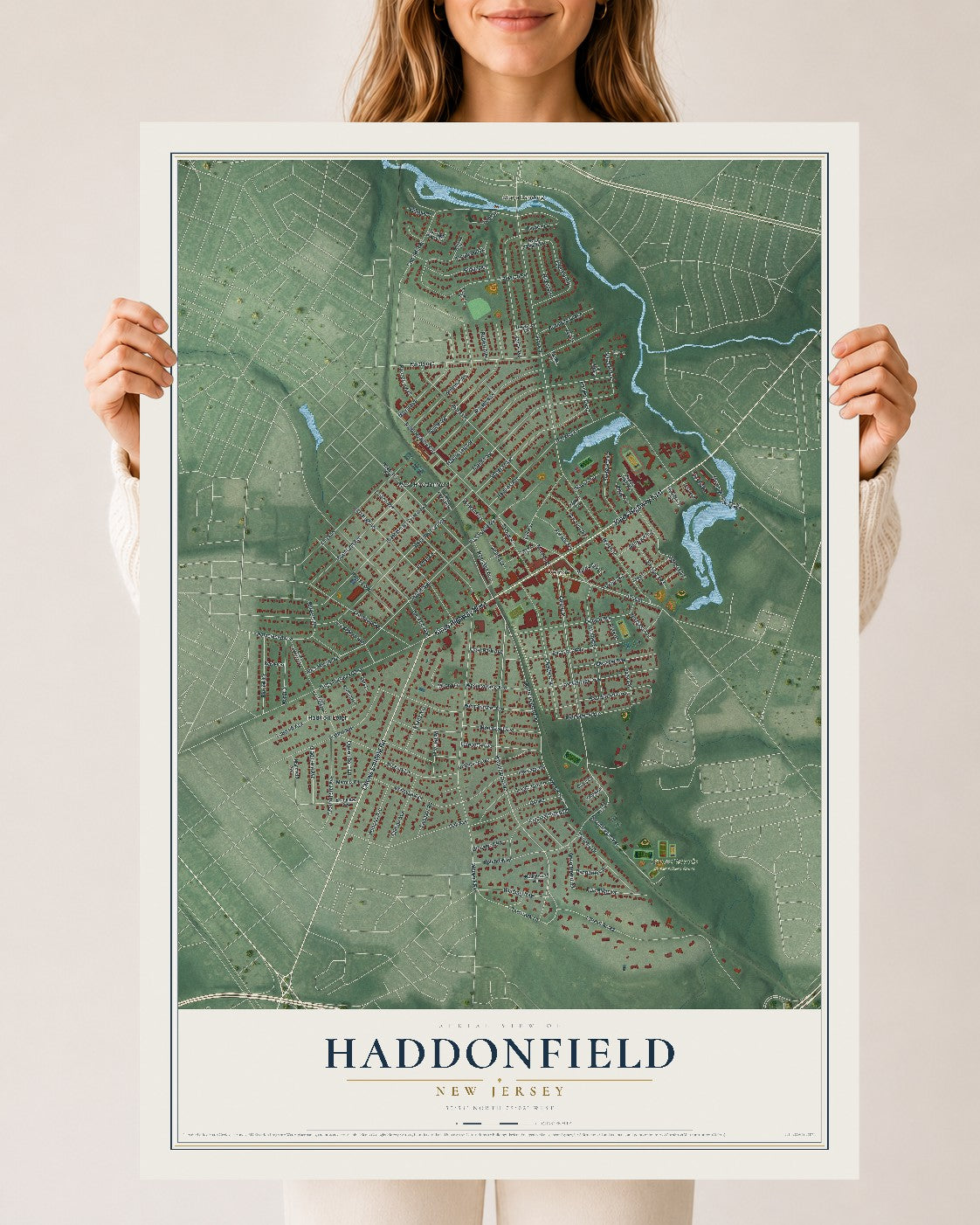 Haddonfield, New Jersey map print, 24" x 36" Archival Matte Print mockup