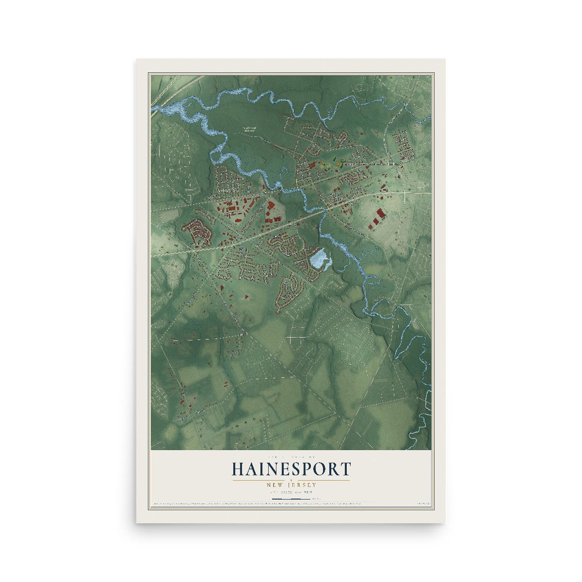 Hainesport, New Jersey map print, 12" x 18" Archival Matte Print mockup
