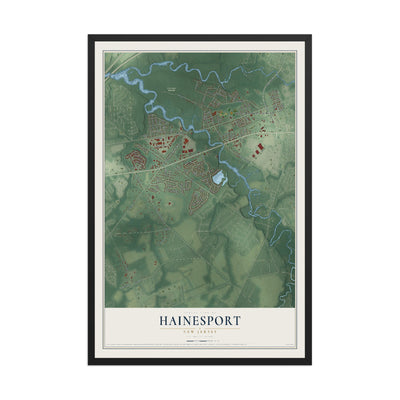 Hainesport, New Jersey map print, 12" x 18" W/ Black Ayous Wood Frame mockup