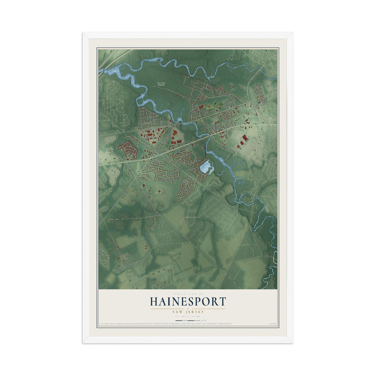 Hainesport, New Jersey map print, 12" x 18" W/ White Ayous Wood Frame mockup