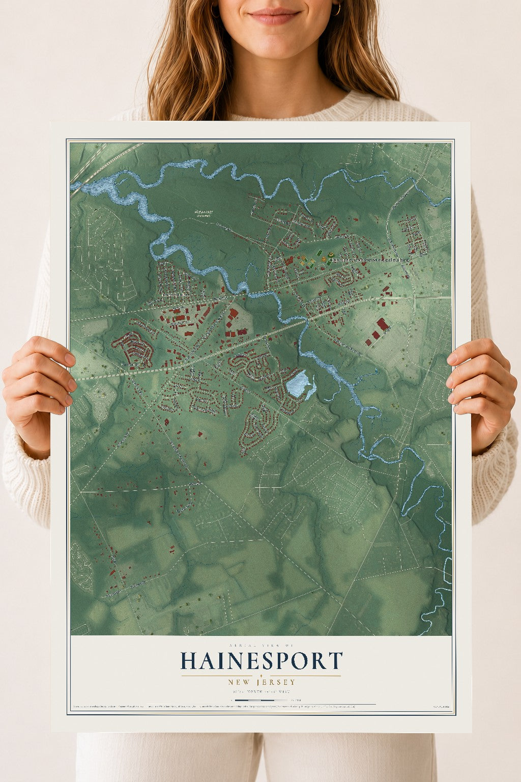 Hainesport, New Jersey map print, 18" x 24" Archival Matte Print mockup
