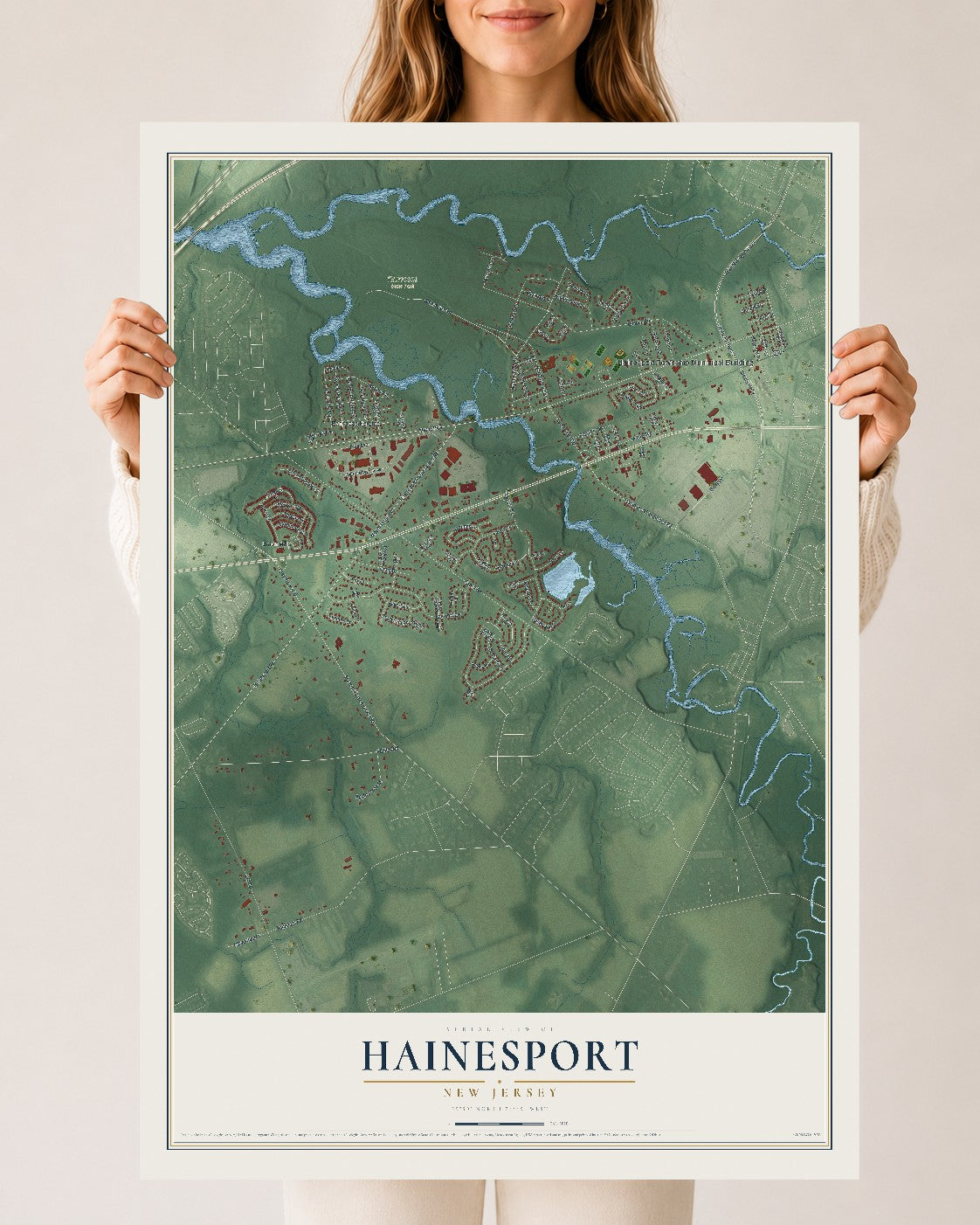 Hainesport, New Jersey map print, 24" x 36" Archival Matte Print mockup