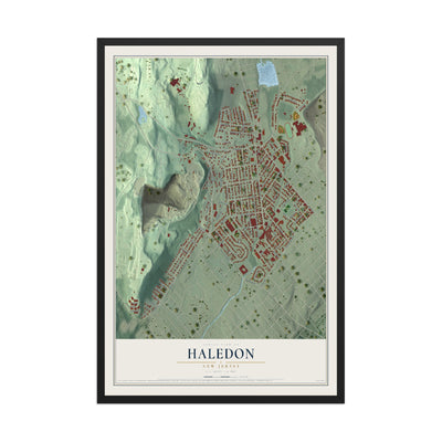Haledon, New Jersey map print, 12" x 18" W/ Black Ayous Wood Frame mockup