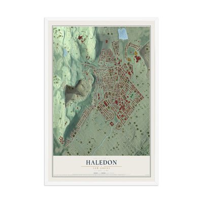 Haledon, New Jersey map print, 12" x 18" W/ White Ayous Wood Frame mockup
