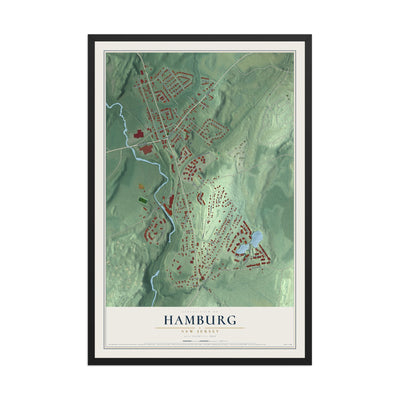 Hamburg, New Jersey map print, 12" x 18" W/ Black Ayous Wood Frame mockup