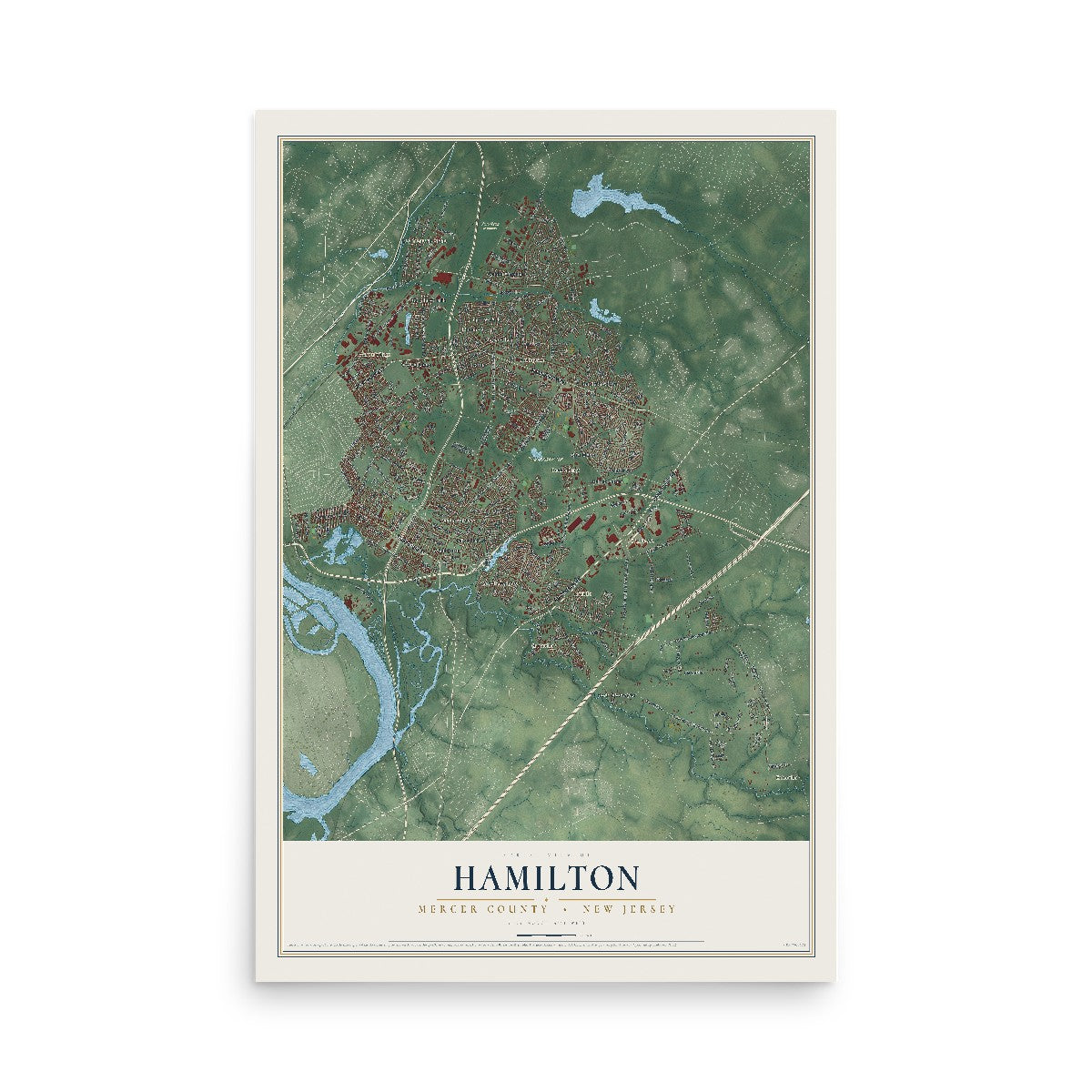 Hamilton, New Jersey map print, 12" x 18" Archival Matte Print mockup