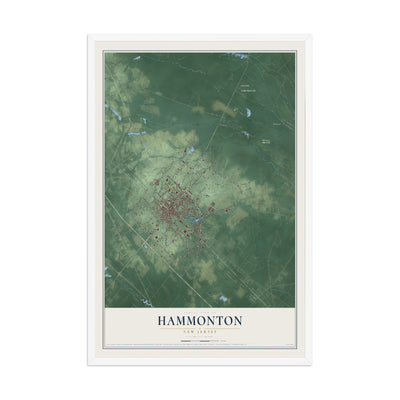 Hammonton, New Jersey map print, 12" x 18" W/ White Ayous Wood Frame mockup