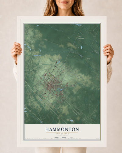 Hammonton, New Jersey map print, 24" x 36" W/ White Ayous Wood Frame mockup