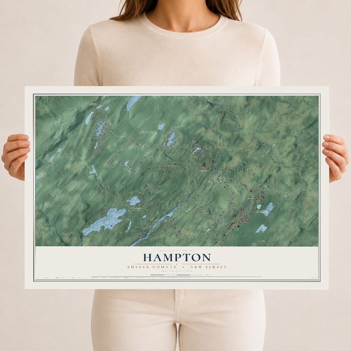 Hampton, New Jersey map print, 12" x 18" Archival Matte Print mockup