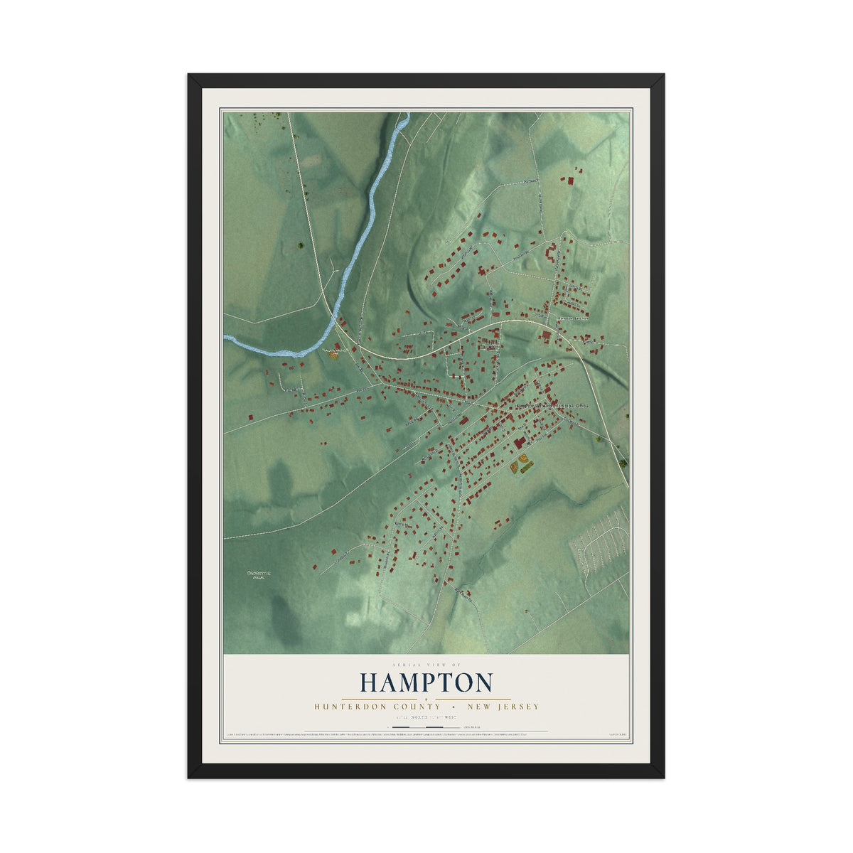 Hampton, New Jersey map print, 12" x 18" W/ Black Ayous Wood Frame mockup