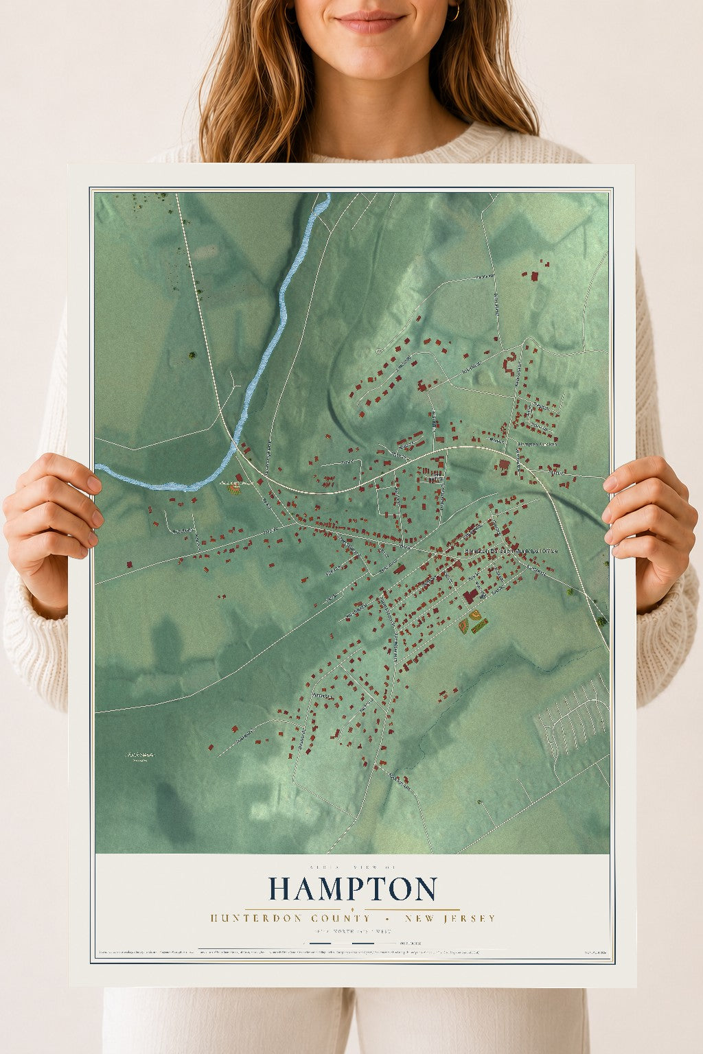 Hampton, New Jersey map print, 18" x 24" Archival Matte Print mockup