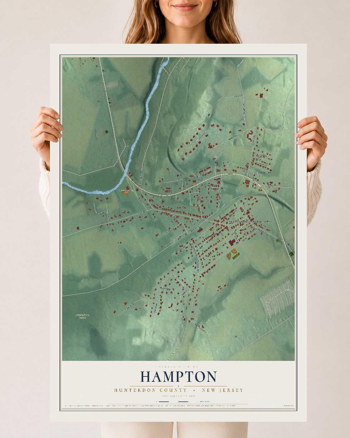 Hampton, New Jersey map print, 24" x 36" Archival Matte Print mockup