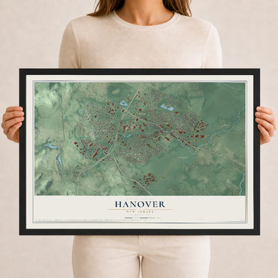 Hanover, New Jersey map print, 12" x 18" W/ Black Ayous Wood Frame mockup