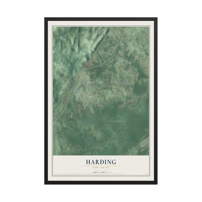 Harding, New Jersey map print, 12" x 18" W/ Black Ayous Wood Frame mockup