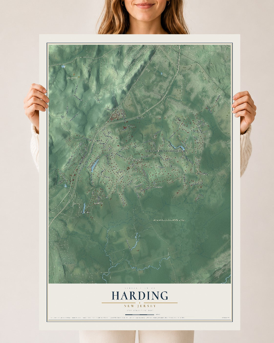 Harding, New Jersey map print, 24" x 36" Archival Matte Print mockup