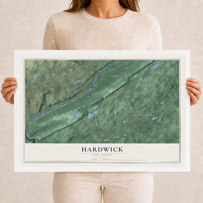Hardwick, New Jersey map print, 12" x 18" W/ White Ayous Wood Frame mockup