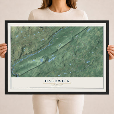 Hardwick, New Jersey map print, 18" x 24" W/ Black Ayous Wood Frame mockup