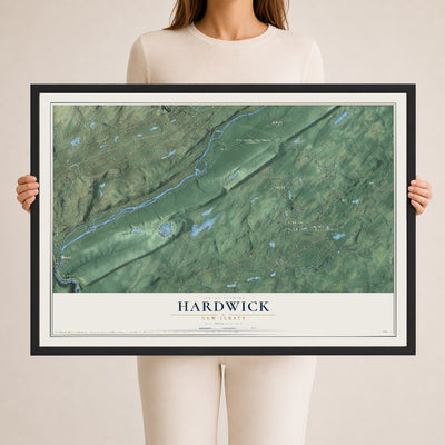 Hardwick, New Jersey map print, 24" x 36" W/ Black Ayous Wood Frame mockup