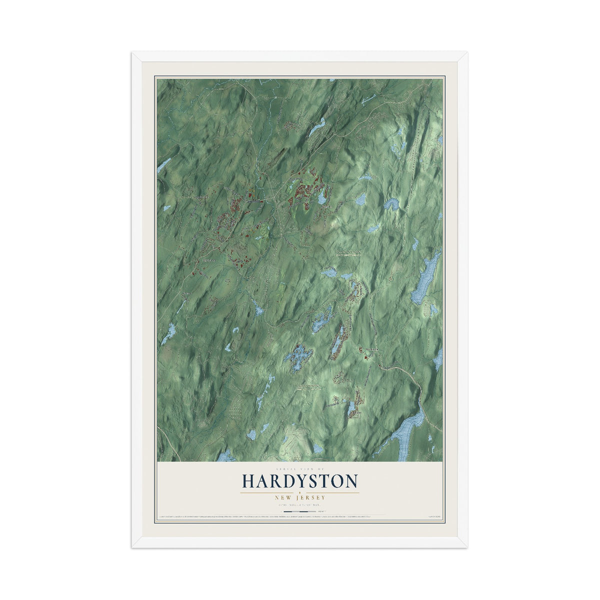Hardyston, New Jersey map print, 12" x 18" W/ White Ayous Wood Frame mockup