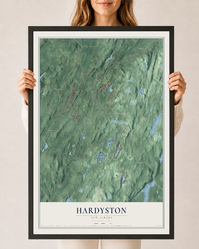 Hardyston, New Jersey map print, 24" x 36" W/ Black Ayous Wood Frame mockup