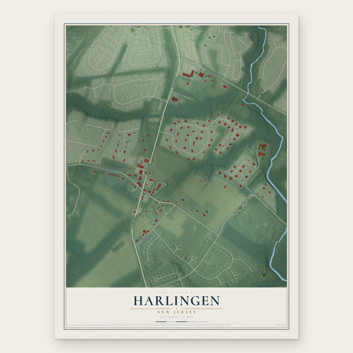 Harlingen, New Jersey map print, the full design