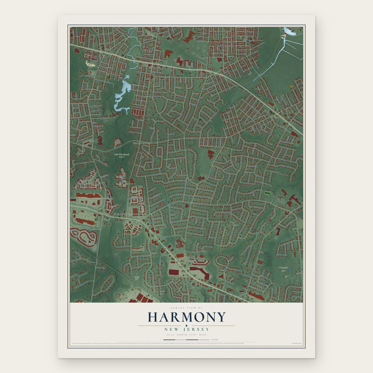Harmony, Monmouth County, New Jersey map print, the full design