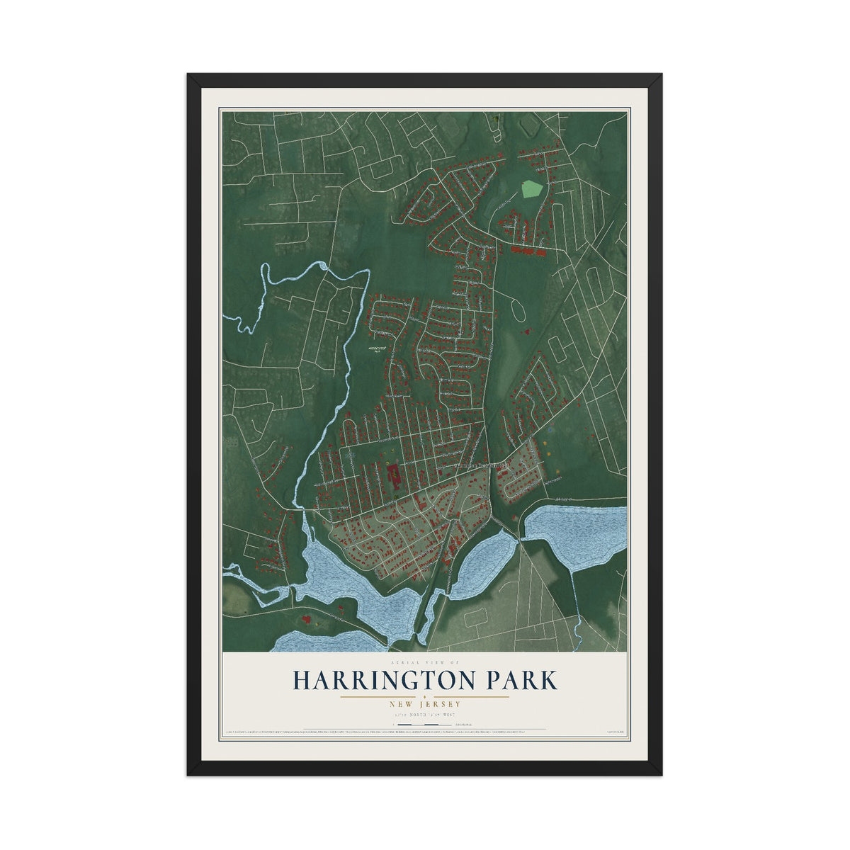 Harrington Park, New Jersey map print, 12" x 18" W/ Black Ayous Wood Frame mockup