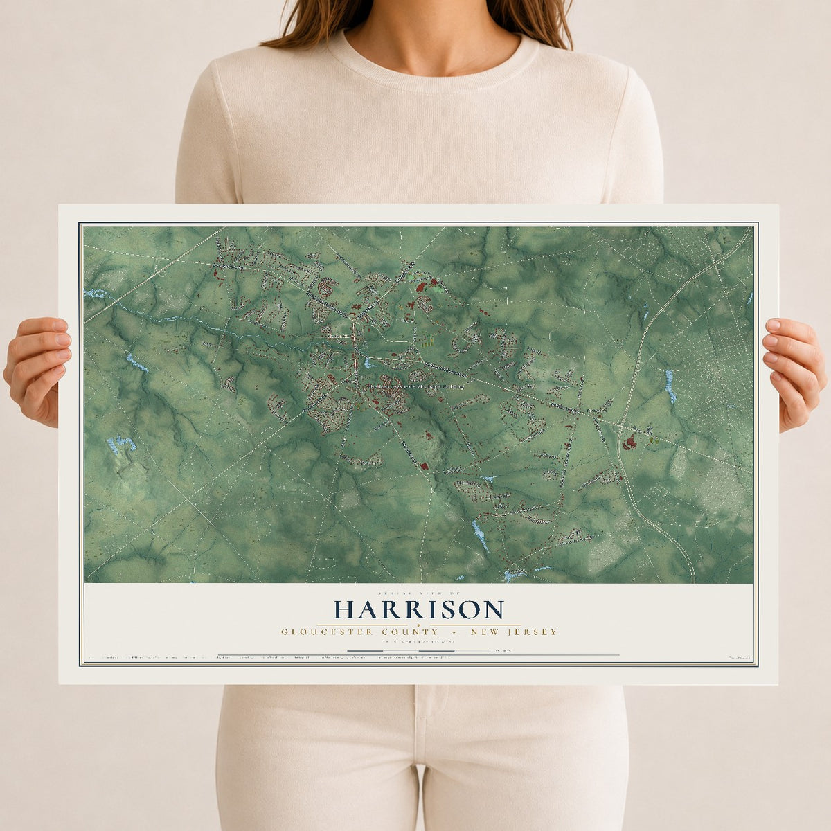 Harrison, New Jersey map print, 12" x 18" Archival Matte Print mockup