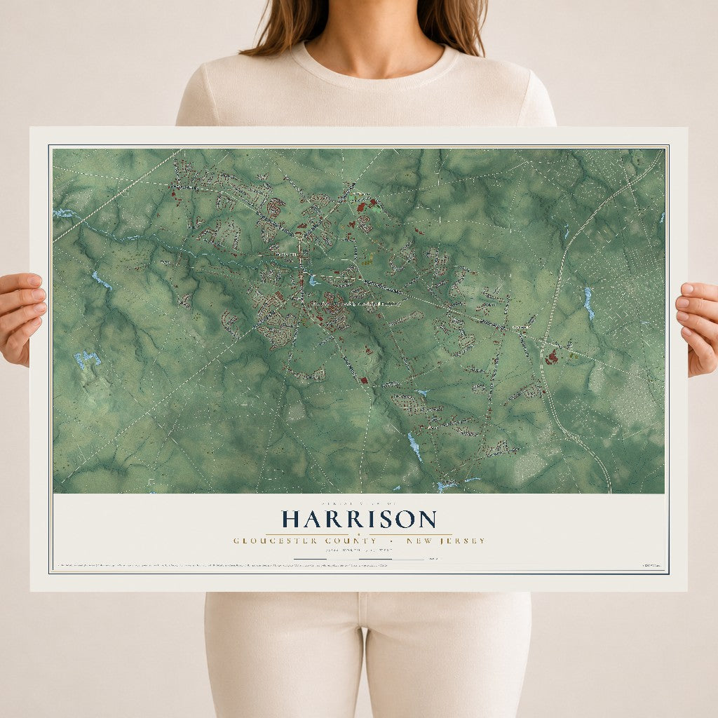 Harrison, New Jersey map print, 18" x 24" Archival Matte Print mockup