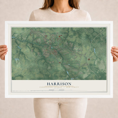 Harrison, New Jersey map print, 18" x 24" W/ White Ayous Wood Frame mockup